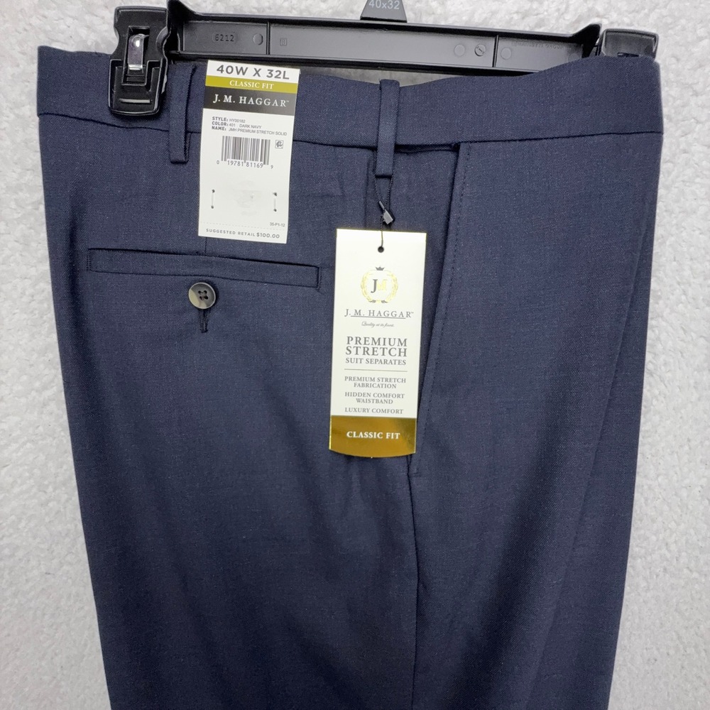 J.M. Haggar Mens Premium Stretch‎ Solid Dress Pants 40x32 Dark Navy HY00182
